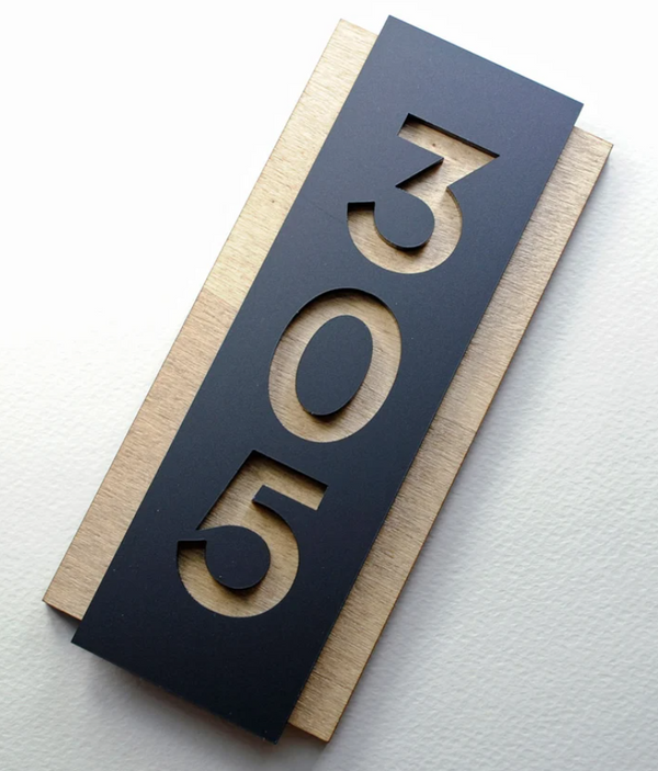 2 Layer Wood and Acrylic Vertical Number Sign