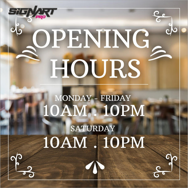 Square Opening Hours Shop Window Decal with Border