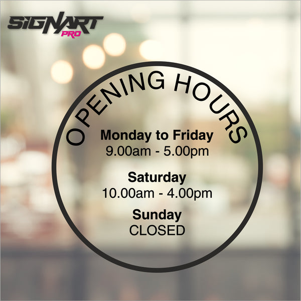 Round Shape Opening Hours Shop Window Decal