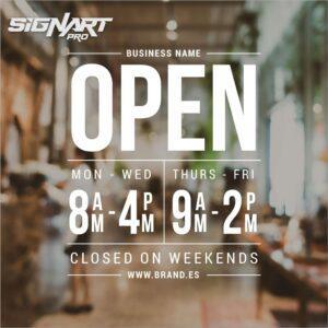Opening Hours Window Decals with Business Name