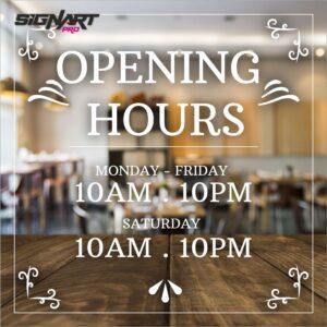 Deco Framed Opening Hours Window Decals